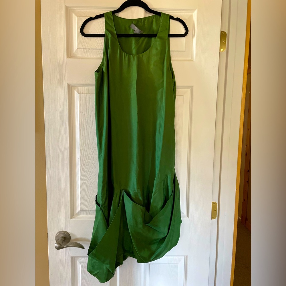 Alexander Mcqueen- green silk parachute midi dress
